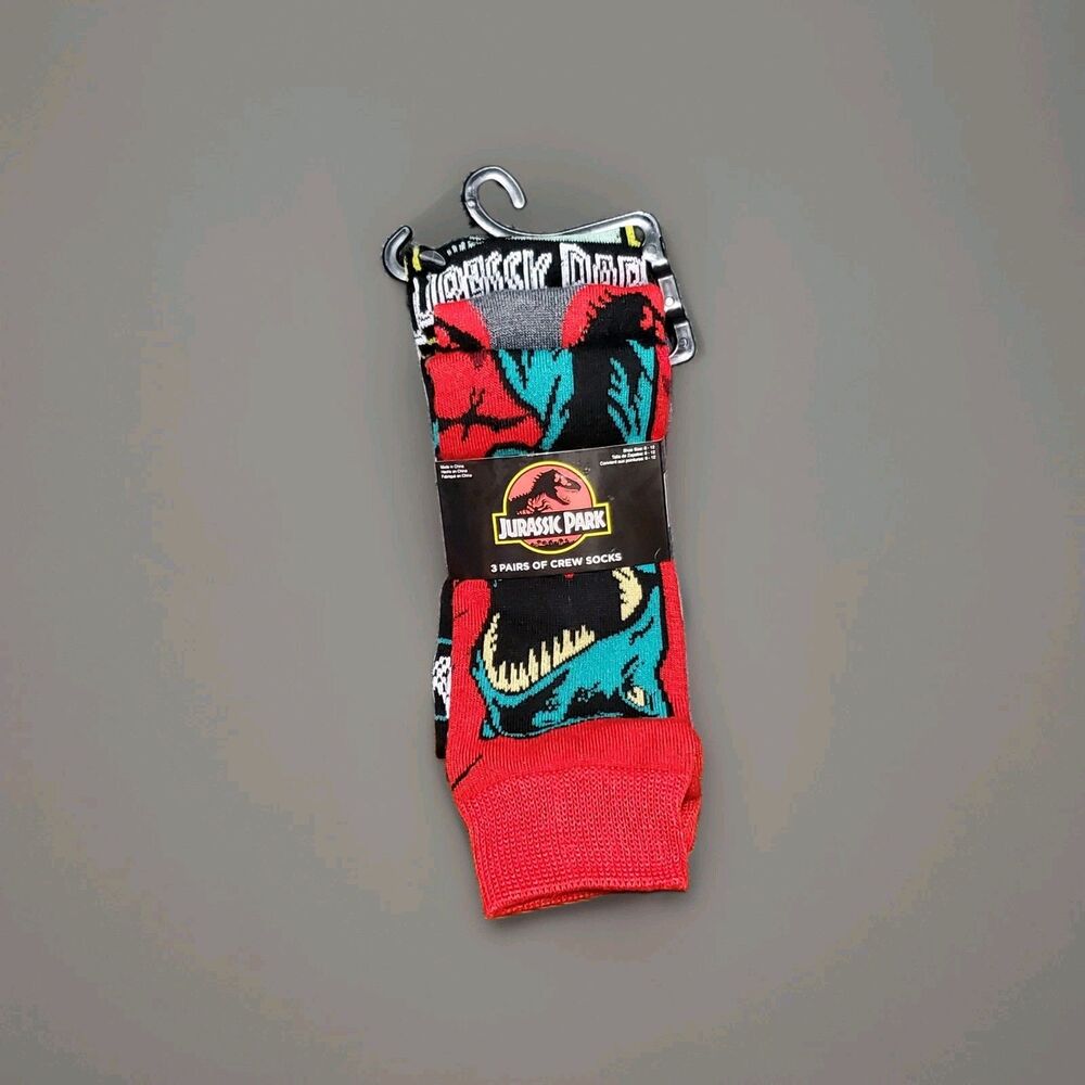 Jurassic Park Socks 4-Pack Mens Size 6-12 Crew Socks Promo Jurassic World New